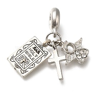 Rack Plating Alloy Crystal Rhinestone European Dangle Charms, Religion Cross & Angel Large Hole Pendants, Platinum, 31.5mm, Hole: 4.5mm(PALLOY-A009-04P)