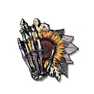 Halloween Printed Acrylic Pendants, Sunflower Charms, Skeleton Hand Pattern, 42x32x2.5mm, Hole: 1.6mm(MACR-G060-03D)