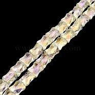 AB Color Plated Transparent Glass Beads Strands, Faceted Bamboo Stick, Light Yellow, 10.5~11x8x5mm, Hole: 1mm, about 59~60pcs/strand, 24.41~24.80''(62~63cm)(EGLA-P051-06A-A08)