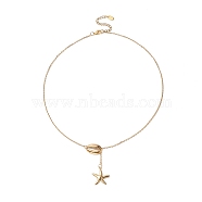 304 Stainless Steel Shell with Star Pendant Lariat Necklace for Women, Golden, 19.37 inch(49.2cm)(NJEW-JN04208-01)