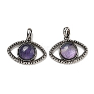 Natural Colorful Fluorite Pendants, Alloy Eye Charms, Antique Silver, Cadmium Free & Lead Free, 26x35.5x7mm, Hole: 7mm(G-G147-07AS-09)