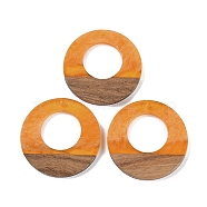 Resin & Wood Pendants, Ring Charms, Orange, 37.5x3.5mm, Hole: 2mm(WOOD-F015-14G)