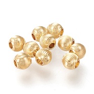 Brass Beads, Long-Lasting Plated, Textured, Solid Round, Real 18K Gold Plated, 5.5x5.4mm, Hole: 2mm(KK-M213-02A-G)