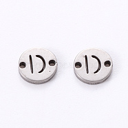 201 Stainless Steel Links, Laser Cut, Flat Round with Letter, Letter.D, 6x6x1mm, Hole: 0.8mm(STAS-R112-01D)