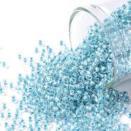 TOHO Round Seed Beads, Japanese Seed Beads, (792) Inside Color AB Crystal/Sky Blue Lined, 11/0, 2.2mm, Hole: 0.8mm, about 1110pcs/bottle, 10g/bottle(SEED-JPTR11-0792)