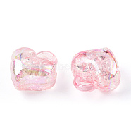 Transparent Crackle Acrylic Pendants, AB Color, Heart, Pink, 15.5x15x10mm, Hole: 3.5mm, about 23400pcs/25000g(MACR-ZX022-29E)