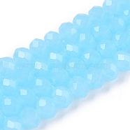 Glass Beads Strands, Imitation Jade, Faceted, Rondelle, Cyan, 6x5mm, Hole: 1mm, about 84~85pcs/strand, 41.5~42cm(EGLA-A044-J6mm-D04)