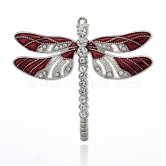 Alloy Enamel Dragonfly Big Pendants, with Crystal Rhinestone, Platinum, Dark Red, 57x64x5mm, Hole: 2mm(X-ENAM-L034-07P)