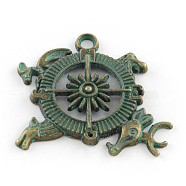 Compass Zinc Alloy Pendants, Cadmium Free & Nickel Free & Lead Free, Antique Bronze & Green Patina, 32x36x3mm, Hole: 3mm(PALLOY-R065-112-FF)