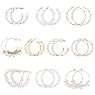 10 Pairs 10 Style Plastic & Resin Imitation Pearl Beaded Hoop Earrings Set, Alloy & 304 Stainless Steel & Iron Ring Stud Earrings for Women, White, 49~66x4~8mm, Pin: 0.7~1mm, 1 Pair/style(EJEW-AN0003-45)