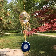 K9 Glass Round Pendant Decorations, Hanging Suncatchers, with Natural Agate Piece, for Home Garden Decorations, Blue, Pendant: 300mm(PW-WG74237-02)