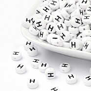 Acrylic Beads, with Horizontal Hole, Letter, Flat Round, Letter.H, 7x4mm, Hole: 1mm, about 3500pcs/500g(PL37C9070-H)