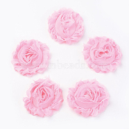 Handmade Woven Costume Accessories, Chiffon Cloth Flower, Pink, 60x15mm(WOVE-WH0004-A05)