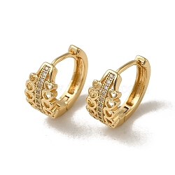 Brass Micro Pave Cubic Zirconia Hoop Earring, Heart, Light Gold, 15x8mm(EJEW-L271-05KCG-06)