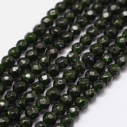 Synthetic Green Goldstone Beads Strands, Dyed & Heated, Faceted(64 Facets), Round Bead, 6mm, Hole: 1.2mm, 64pcs/strand, 15.7 inch(G-N0178-04-6mm)