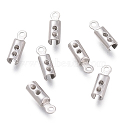 Tarnish Resistant 304 Stainless Steel Folding Crimp Ends, Fold Over Crimp Cord Ends, Stainless Steel Color, 10x3mm, Hole: 1mm(STAS-O130-03E)