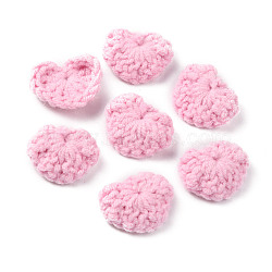 Handicraft Cotton Knitting Heart Ornament Accessories, for DIY Costume, Hat, Bag, Pink, 19~19.5x21.5~24.5x4~5mm(FIND-WH0116-44C)