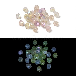 Polygon UV Plating Luminous Rainbow Iridescent Acrylic Beads, Glitter Beads, Glow in the Dark, Mixed Color, 10.5x10.5x12mm, Hole: 2.5mm(LACR-R001-04A)