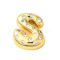 Rack Plating Brass Micro Pave Clear Cubic Zirconia Perdants, Cadmium Free & Lead Free, Long-Lasting Plated, Real 18K Gold Plated, Letter S, 22x19x6mm, Hole: 4.5x3mm(KK-C067-11G-S)