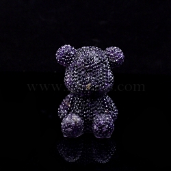 Bear Resin with Natural Amethyst Chips Inside Display Decorations, Figurine Home Decoration, 70x65x90mm(PW-WG35709-04)