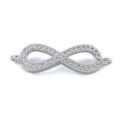 Rack Plating Brass Micro Pave Clear Cubic Zirconia Infinity Connector Charms, Cadmium Free & Lead Free, Platinum, 7x25.5x3mm, Hole: 1.5mm(KK-A234-079P)