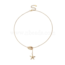 304 Stainless Steel Shell with Star Pendant Lariat Necklace for Women, Golden, 19.37 inch(49.2cm)(NJEW-JN04208-01)