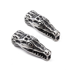 304 Stainless Steel Beads, Large Hole Beads, Crocodile, Antique Silver, 36.5x13.5x13mm, Hole: 9x8.5mm(STAS-B061-02AS)