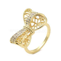 Rack Plating Brass Micro Pave Cubic Zirconia Finger Ring, Cuff Ring, Long-Lasting Plated, Cadmium Free & Lead Free, Bowknot, Real 18K Gold Plated, US Size 7(17.3mm)(RJEW-C072-33G-G)