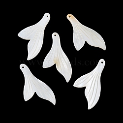 Natural Freshwater Shell Pendants, Fish Tail Charms, Ghost White, 44~45x24.5x2~3mm, Hole: 1.6mm(BSHE-Z003-26)