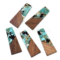 Opaque Resin & Walnut Wood Pendants, with Glitter Powder, Trapezoid, Dark Turquoise, 49x19x3.5mm, Hole: 2mm(RESI-T058-04K)