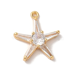 Brass Micro Pave Clear Cubic Zirconia Pendants, Nickle Free, Star, Real 18K Gold Plated, 15x14x4mm, Hole: 1mm(KK-M294-09G)