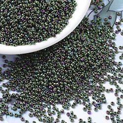MIYUKI Round Rocailles Beads, Japanese Seed Beads, (RR465) Metallic Dark Green Iris, 11/0, 2x1.3mm, Hole: 0.8mm, about 1100pcs/bottle, 10g/bottle(SEED-JP0008-RR0465)