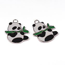 Alloy Enamel Pendants, Lead Free and Cadmium Free, Panda, Platinum Color, Black and White, Size: about 30mm long, 25mm wide, 2mm thick, hole: 3mm(X-ENAM-P109-1)