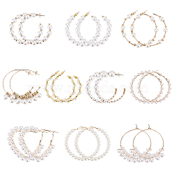 10 Pairs 10 Style Plastic & Resin Imitation Pearl Beaded Hoop Earrings Set, Alloy & 304 Stainless Steel & Iron Ring Stud Earrings for Women, White, 49~66x4~8mm, Pin: 0.7~1mm, 1 Pair/style(EJEW-AN0003-45)