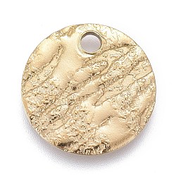 Ion Plating(IP) 304 Stainless Steel Charms, Textured, Laser Cut, Flat Round, Golden, 10x1mm, Hole: 1.4mm(STAS-M228-C02-G)