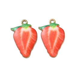 Alloy Enamel Pendants, Cadmium Free & Nickel Free & Lead Free, Golden, Strawberry, 27x17.5x2.5mm, Hole: 2mm(FIND-O003-09D-G)