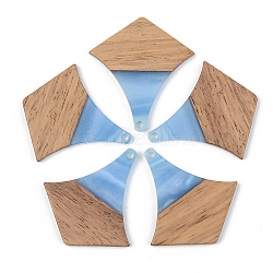 Opaque Resin & Walnut Wood Pendants, Arrows, Cornflower Blue, 38x35x3mm, Hole: 2mm(RESI-S389-055A-C01)