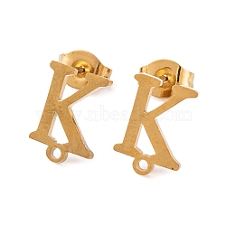 Ion Plating(IP) 304 Stainless Steel Stud Earrings, for Women, Letter K, 11x8mm, Hole: 1mm, Pin: 0.7mm(FIND-Q103-01K-G)