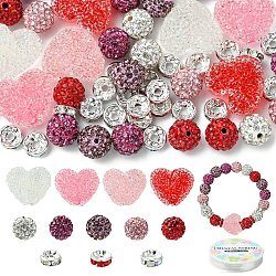 DIY Valentine's Day Bracelets Making Kits, including Polymer Clay Rhinestone & Brass Rhinestone Spacer Beads and Elastic Crystal Thread, Mixed Color, 10mm, Hole: 1.5mm(DIY-YW0012-60)