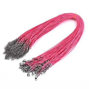 Waxed Cotton Cord Necklace Making, with Alloy Lobster Claw Clasps and Iron End Chains, Platinum, Deep Pink, 17.12 inch(43.5cm), 1.5mm