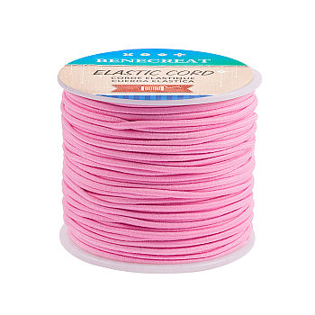 Elastic Cord, Polyester Outside and Latex Core, Pearl Pink, 2mm, about 50m/roll, 1roll/box