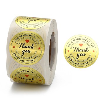 1.5 Inch Thank You Stickers, Self-Adhesive Kraft Paper Gift Tag Stickers, Adhesive Labels, Round, Gold, Flat Round: 38mm, 500pcs/roll