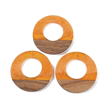 Resin & Wood Pendants, Ring Charms, Orange, 37.5x3.5mm, Hole: 2mm