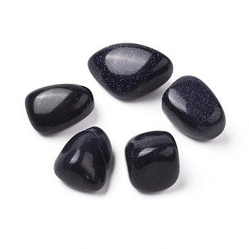 Synthetic Blue Goldstone Beads, Tumbled Stone, Vase Filler Gems, No Hole/Undrilled, Nuggets, 20~35x13~23x8~22mm