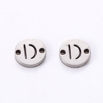201 Stainless Steel Links, Laser Cut, Flat Round with Letter, Letter.D, 6x6x1mm, Hole: 0.8mm