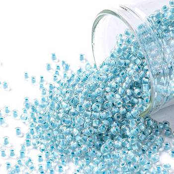 TOHO Round Seed Beads, Japanese Seed Beads, (792) Inside Color AB Crystal/Sky Blue Lined, 11/0, 2.2mm, Hole: 0.8mm, about 1110pcs/bottle, 10g/bottle