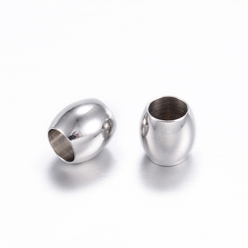 202 Stainless Steel Beads, Barrel, Stainless Steel Color, 6x6mm, Hole: 4mm.