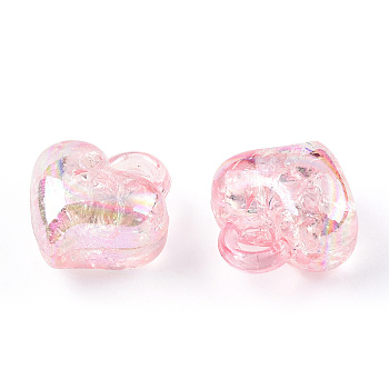 Transparent Crackle Acrylic Pendants, AB Color, Heart, Pink, 15.5x15x10mm, Hole: 3.5mm, about 23400pcs/25000g