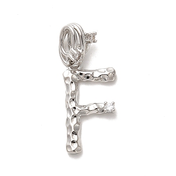 Rack Plating Brass Micro Pave Cubic Zirconia European Dangle Charms, Large Hole Letter Pendant, Platinum, Long-Lasting Plated, Cadmium Free & Lead Free, Letter F, 25mm, Charm: 18.5x10x2mm, Hole: 4x2.5mm