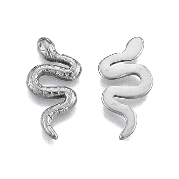 201 Stainless Steel Cabochons, Snake, Stainless Steel Color, 24x11x2mm